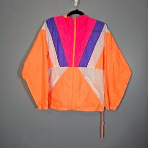Reebok Women's Colorblock Windbreaker Jacket Orange Blue Pink White Size M